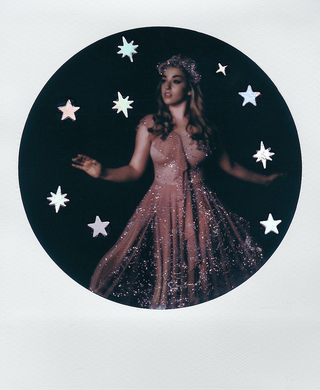 stars around woman in dress
